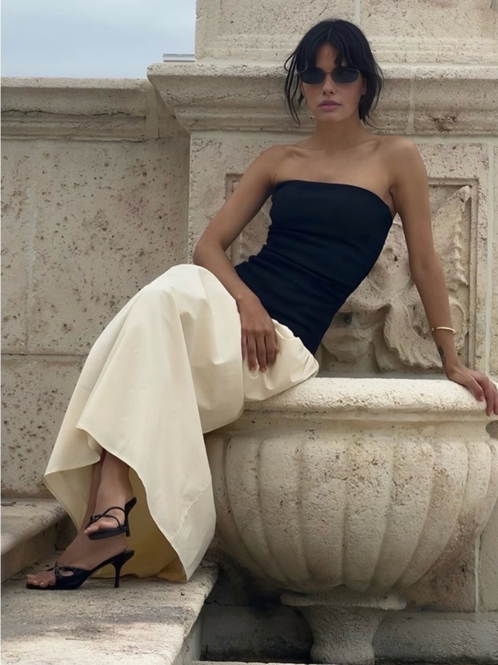 Abercrombie & Fitch | Black & Beige Contrast Chic Strapless Dress w/ Pockets S